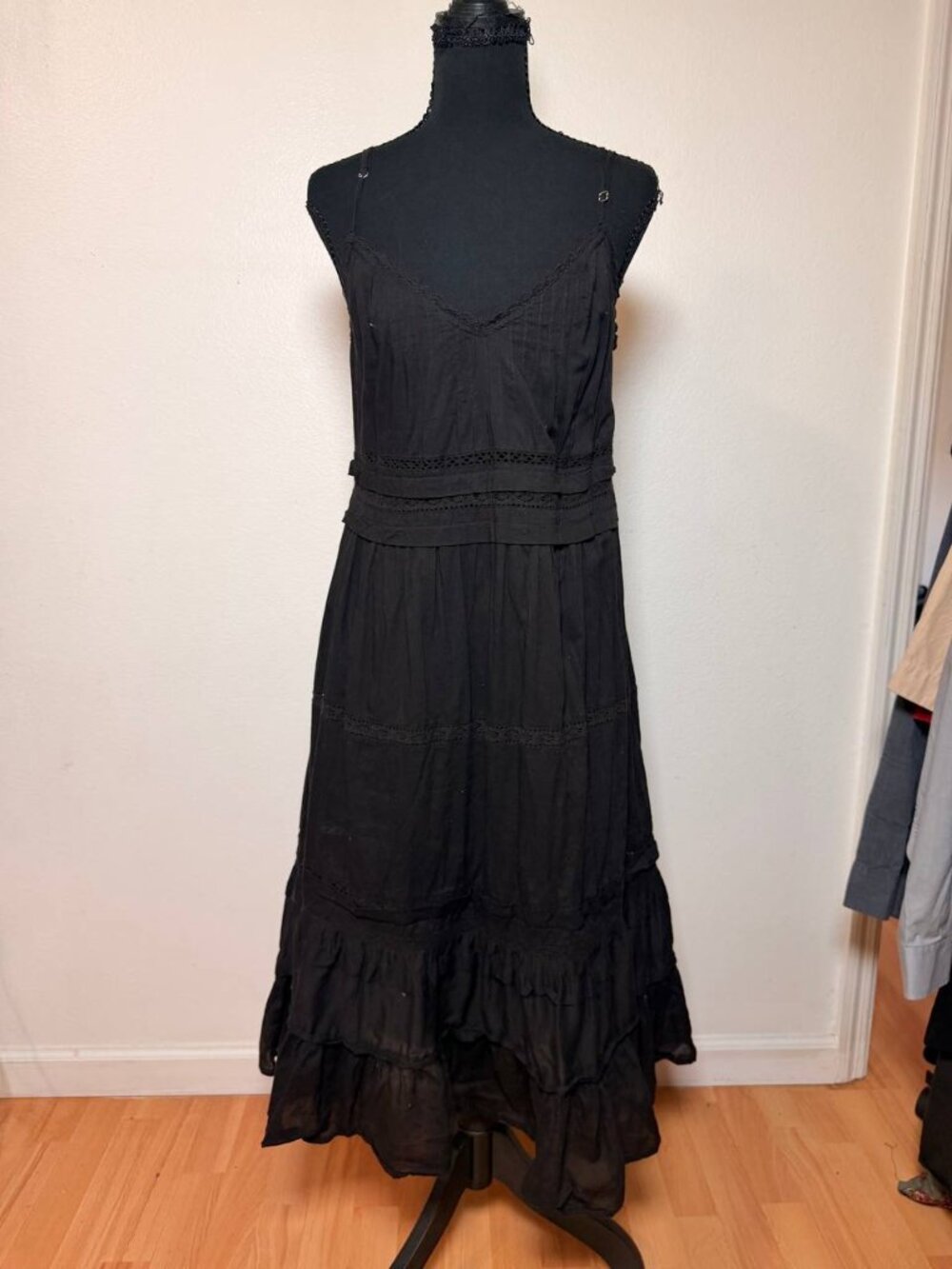 Velvet by Graham & Spencer Black Tiered Ruffle Maxi Dress Boho Prairie Style